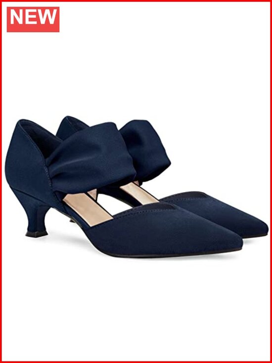 Shoes - Faux Suede Pointed Toe Kitten Heel Dress Pumps with Ankle Strap